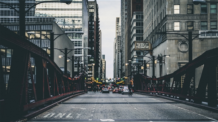 City bridge with cars and buildings 4K