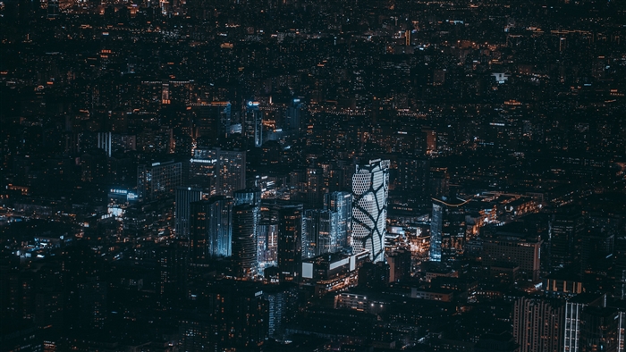 Night city view from above, skyscrapers in Beijing, China 4K