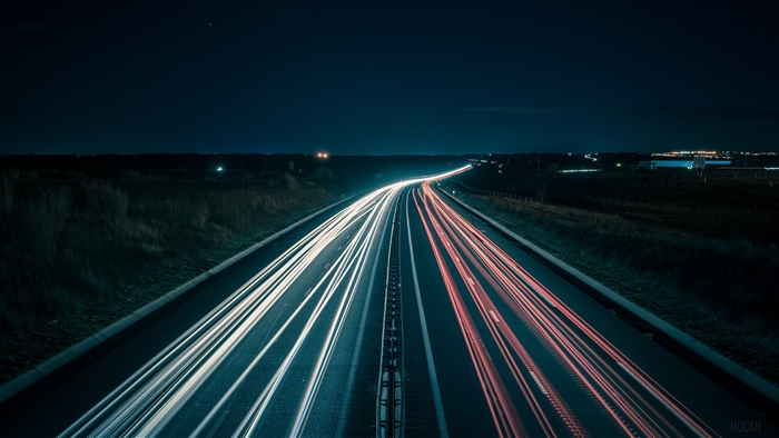 Highway light trails at night 4K