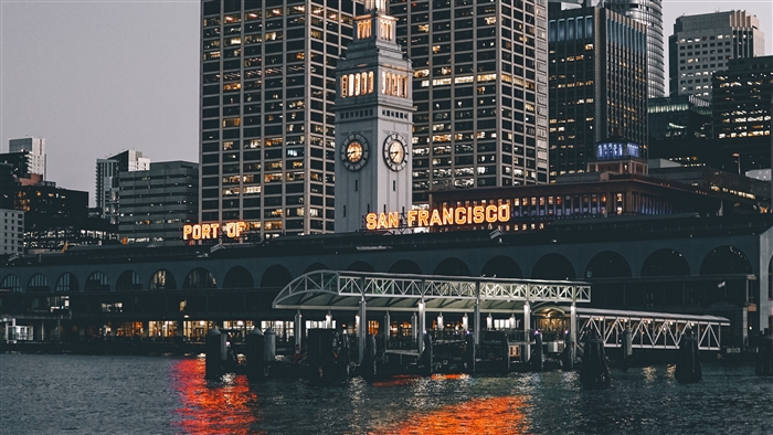 San Francisco Ferry Building and skyscrapers