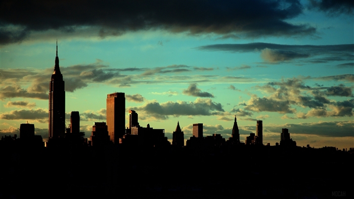 New York City skyline with Empire State Building at sunset 4K