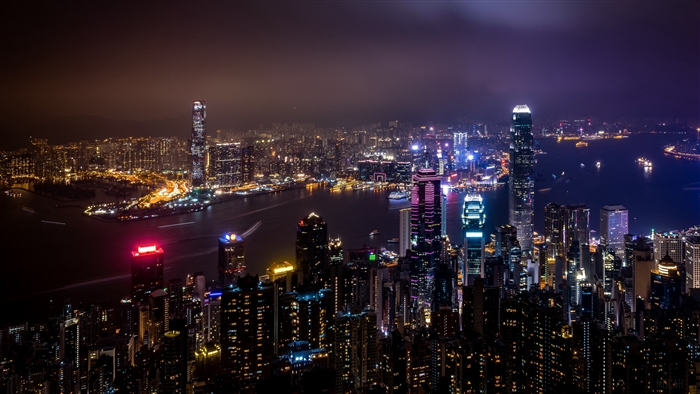 Hong Kong Night Skyline with City Lights 4K