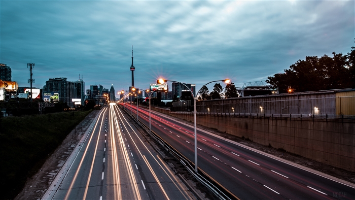 City highway at dusk with light trails