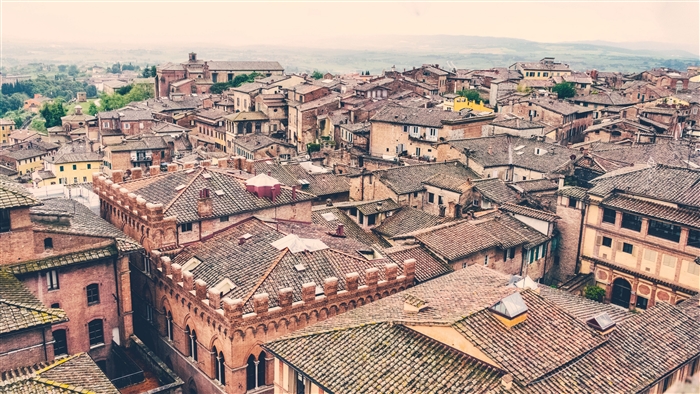 Cityscape with terracotta roofs and architecture