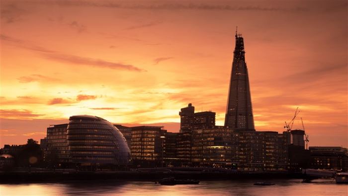 London skyline with The Shard at sunset