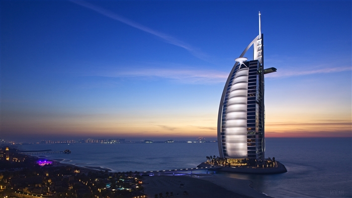 Burj Al Arab hotel at dusk