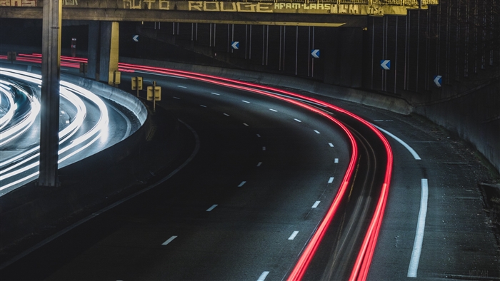 Long exposure of highway traffic lights at night