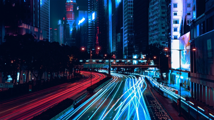 Night traffic light trails in Hong Kong
