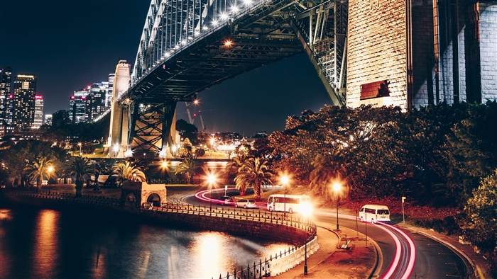 Sydney Harbour Bridge at Night with Light Trails 4K