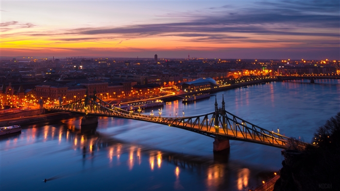 Budapest Hungary night city bridge 4K