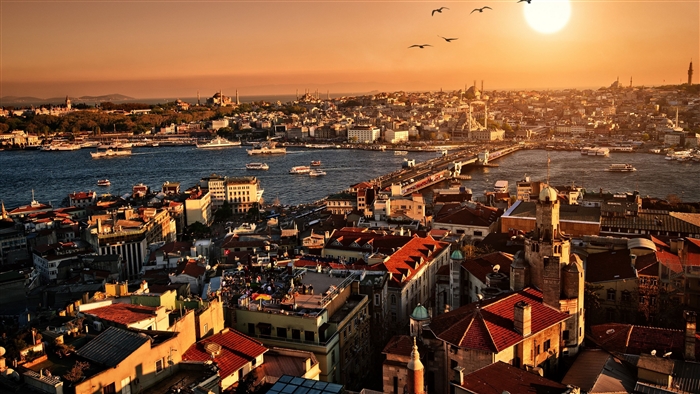 Istanbul sunset from above, 4K