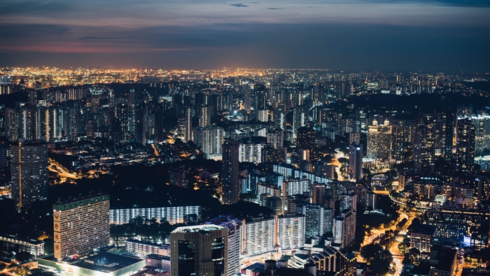 Night city skyline with buildings and city lights