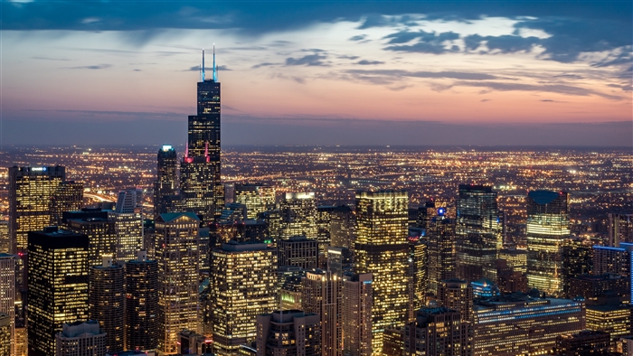 Chicago skyscrapers at night 4K