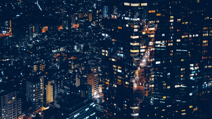 City lights at night, buildings 4K