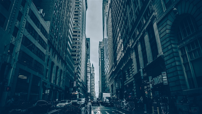 Skyscrapers on a city street 4K
