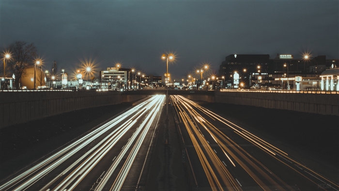 City highway at night with light trails 4K