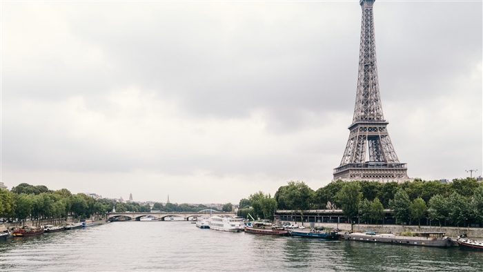 Eiffel Tower and Seine River in Paris, France 4K