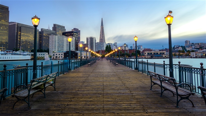 San Francisco Pier with City Skyline at Dusk