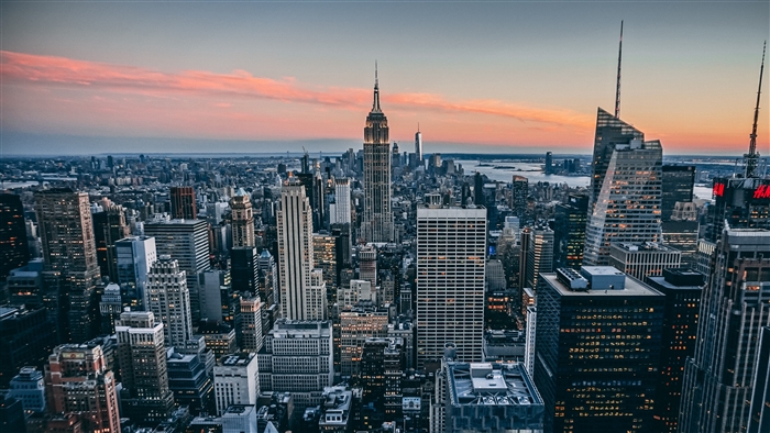 New York City skyscrapers at sunset 4K
