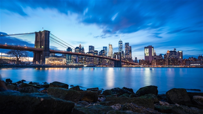 Brooklyn Bridge and New York City Skyline at Dusk 4K