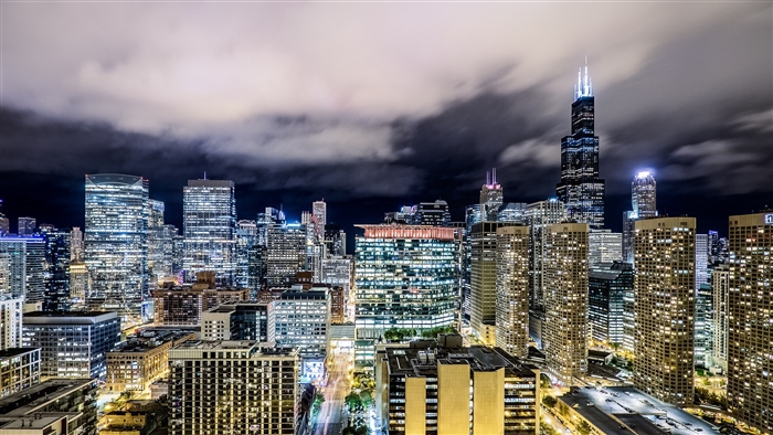 Chicago skyscrapers at night 4K