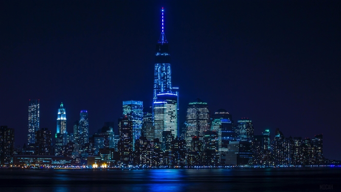 New York City Skyline at Night with One World Trade Center