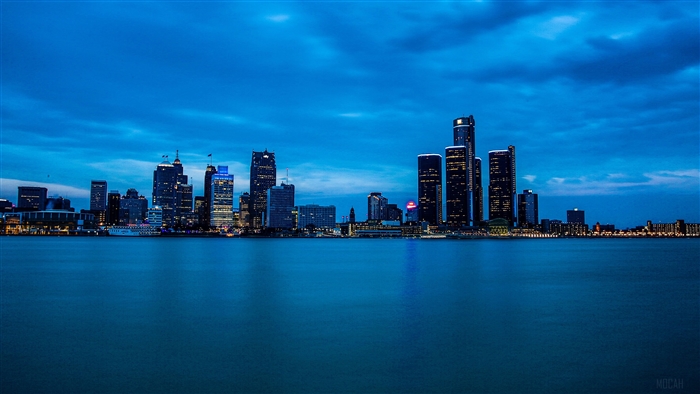 Detroit Downtown Skyline Buildings Evening 4K