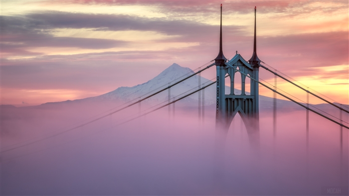 St. Johns Bridge and Mount Hood in Fog