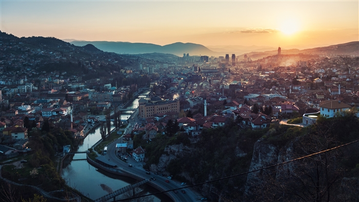 Sarajevo cityscape at sunset, Bosnia and Herzegovina 4K