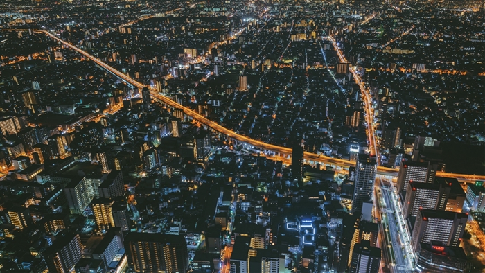 Night city view of Osaka, Japan 4K