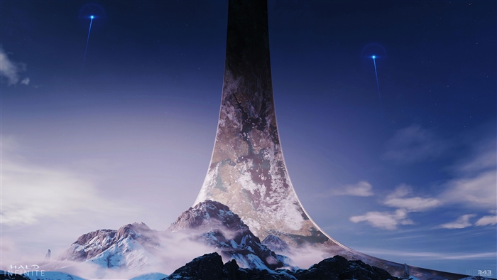 Halo Infinite ring world with mountains and sky