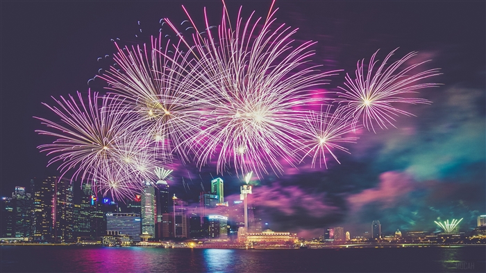 Singapore skyline with fireworks