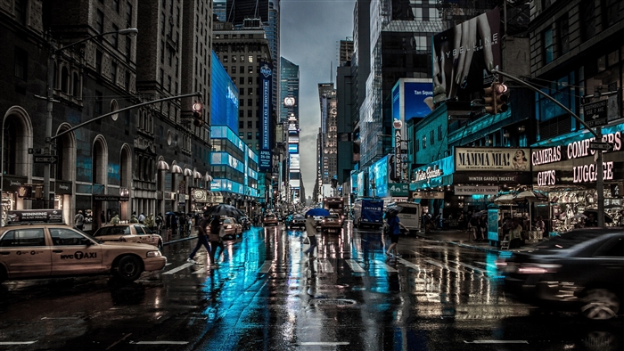 New York City Street at Night with Reflections
