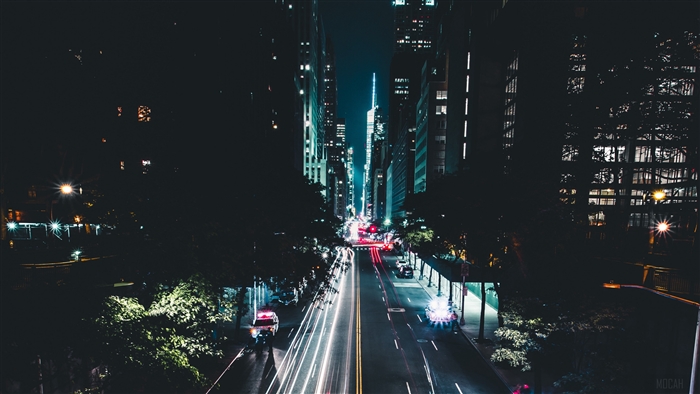 Night city road traffic in New York 4K