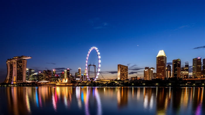 Singapore skyline with Marina Bay Sands and Singapore Flyer at night