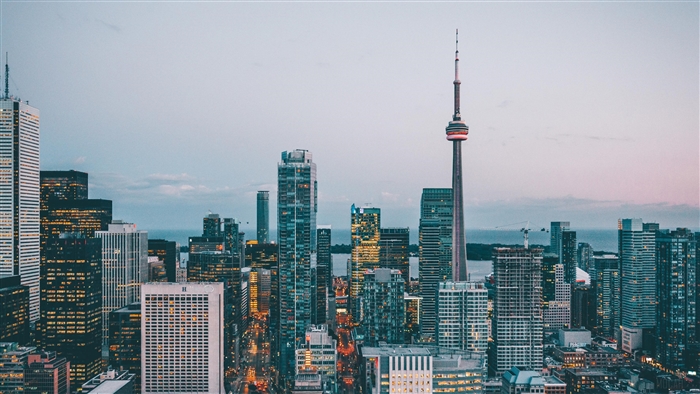 Toronto Cityscape with CN Tower at Dusk 4K