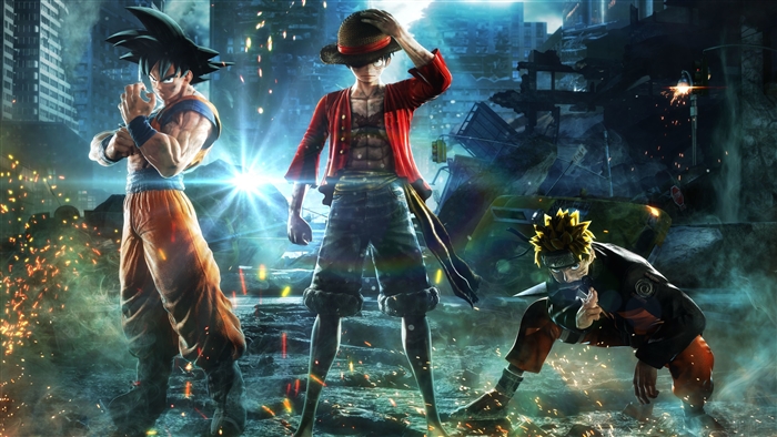 Goku, Monkey D. Luffy, and Naruto in Jump Force 4K