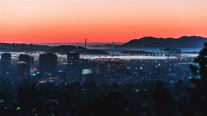 Cityscape with Bridge at Sunrise 4K