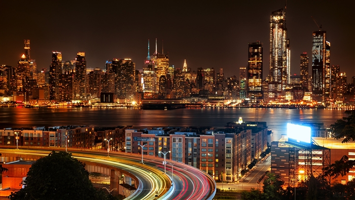 New York City Skyline View from New Jersey at Night 4K