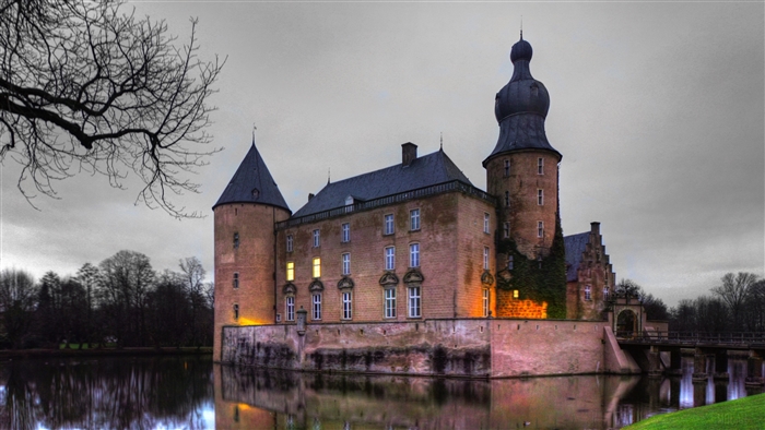 Castle in Germany with Pond and Grass 4K