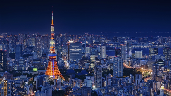 Tokyo Tower at night, cityscape 4K