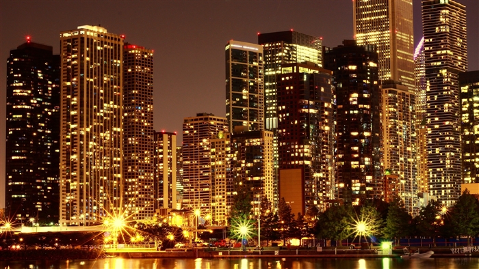 Skyscrapers at night in USA 4K