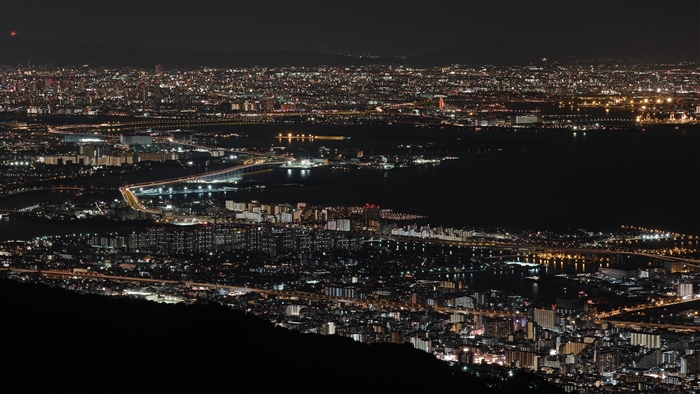 Night city view of Osaka bay, Japan 4K