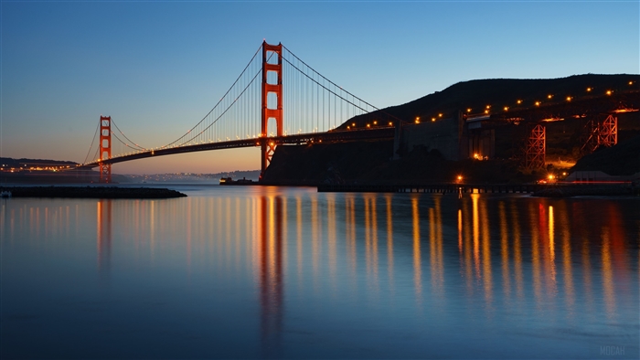 Golden Gate Bridge at Dusk with Reflections