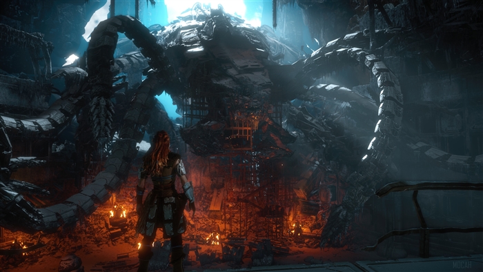 Aloy from Horizon Zero Dawn in a ruined facility