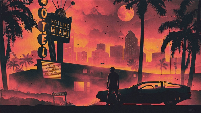 Hotline Miami Game Retro Style Cityscape 4K