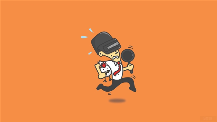 PUBG character running with chicken and pan