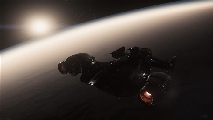 Star Citizen spaceship flying over planet 4K