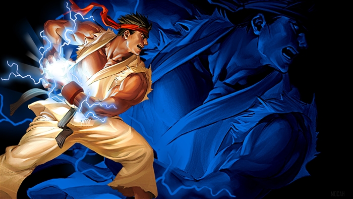Ryu from Street Fighter performing Hadouken 4K