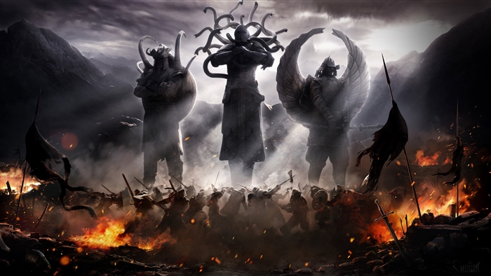 Three statues and a battlefield in For Honor 4K